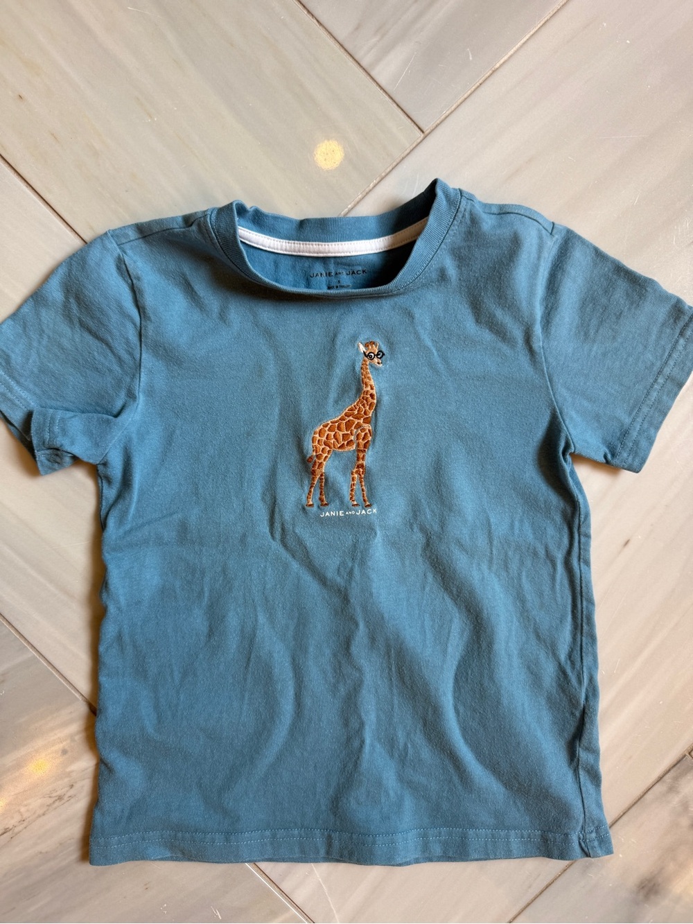 Janie and Jack Teal Blue Giraffe Embroidered Tee
